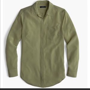 J Crew Olive Green Silk Blouse, 00